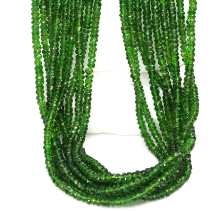 Green Chrome Diopside 3mm Hand Faceted Rondelles Bead Strand