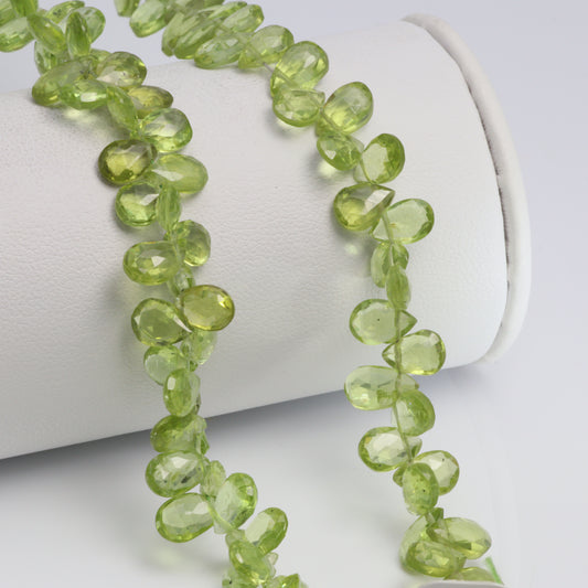 Green Peridot 7x5mm Faceted Pear Shaped Briolettes