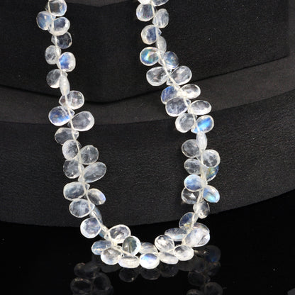 AA Blue Rainbow Moonstone 7x5mm Faceted Pear Shaped Briolettes Bead Strand