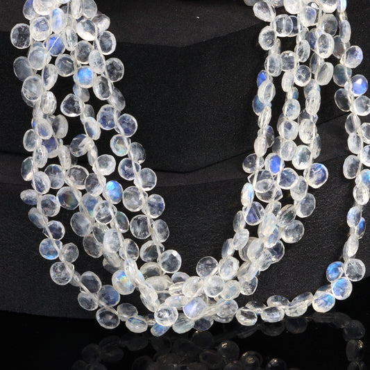 AA Blue Rainbow Moonstone 5mm Faceted Heart Shaped Briolettes Bead Strand