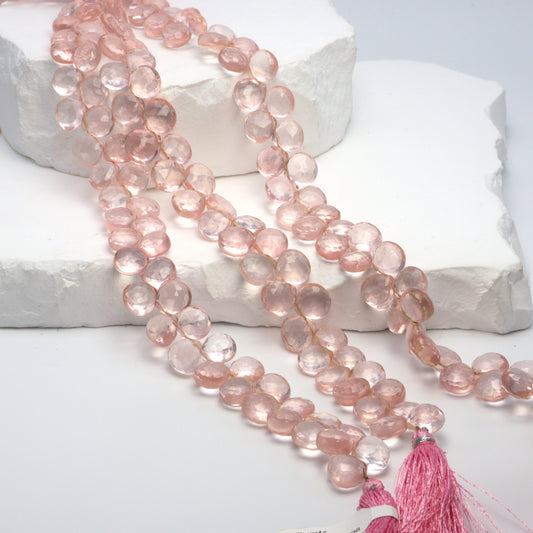Pink Rose Quartz 8mm Faceted Heart Shaped Briolettes Bead Strand