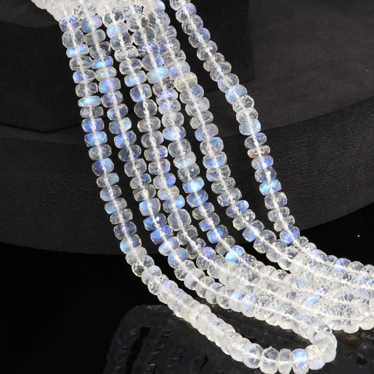 AA Blue Rainbow Moonstone 6mm Faceted Rondelles Bead Strand