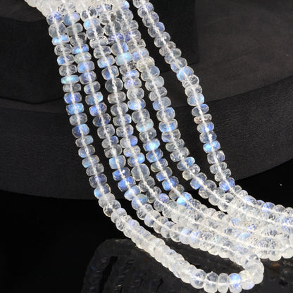 AA Blue Rainbow Moonstone 6mm Faceted Rondelles Bead Strand