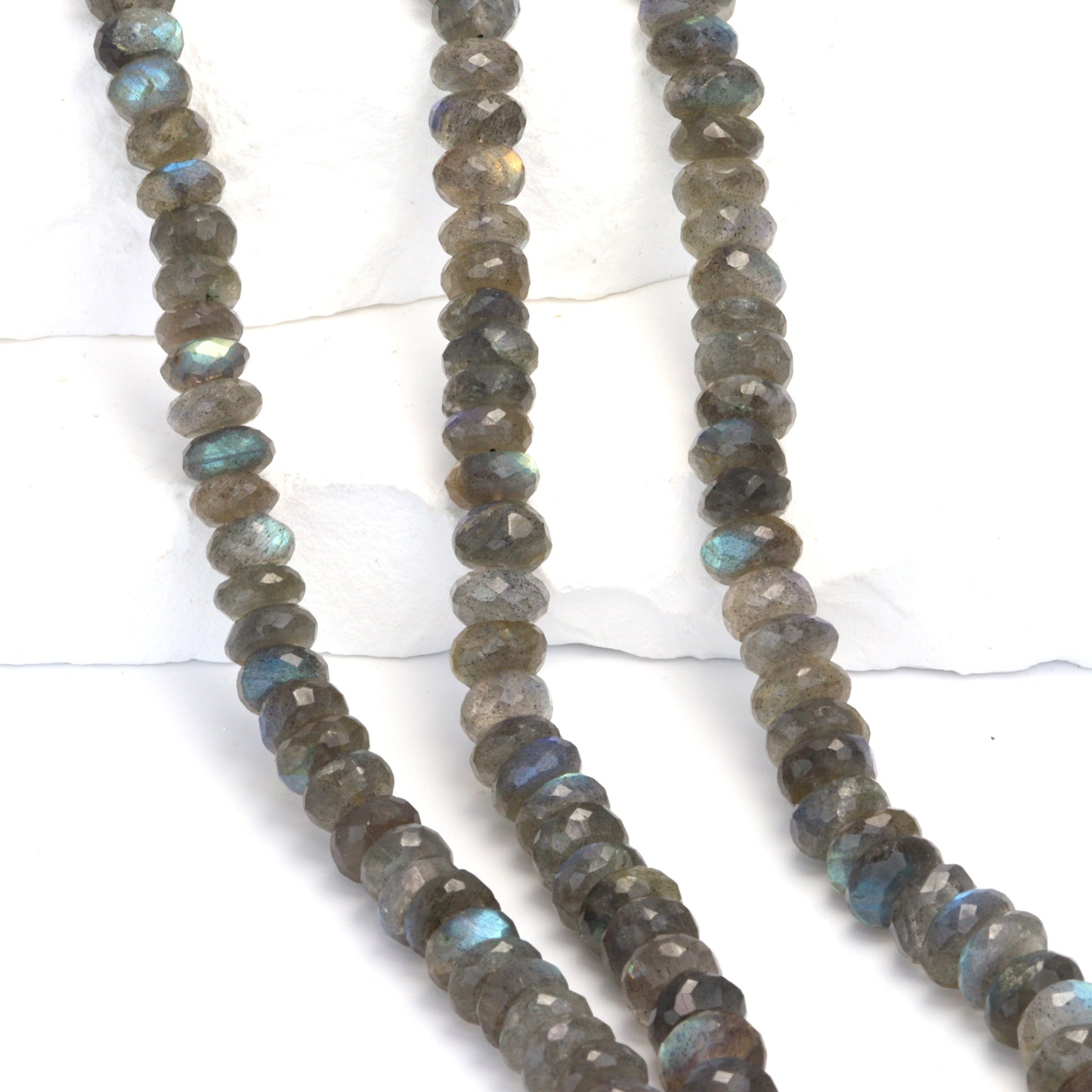 Natural Blue Labradorite 8mm Faceted Rondelles Bead Strand