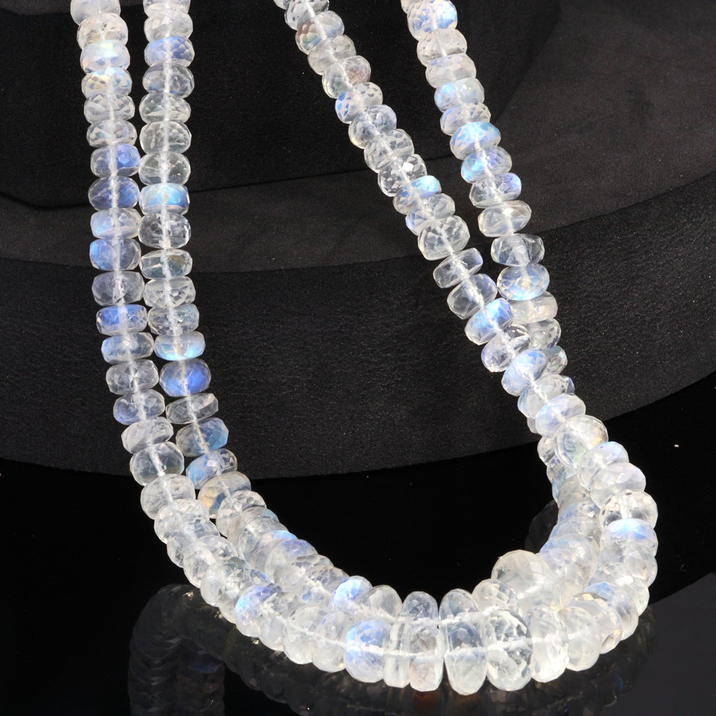 AA Blue Rainbow Moonstone 6.5mm - 9.5mm Faceted Rondelles Bead Strand