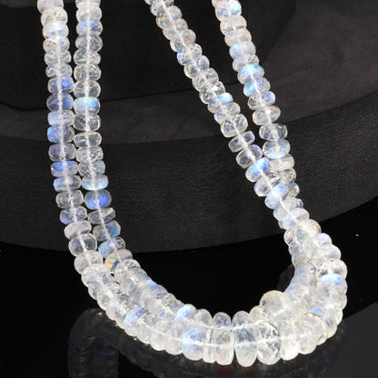AA Blue Rainbow Moonstone 6.5mm - 9.5mm Faceted Rondelles Bead Strand