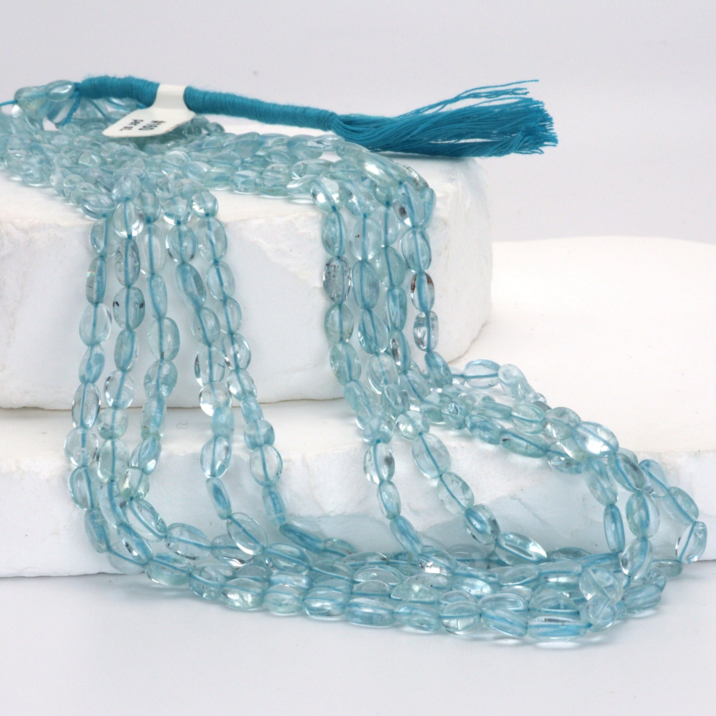 Blue Aquamarine 6x4mm - 7x5mm Smooth Ovals Bead Strand