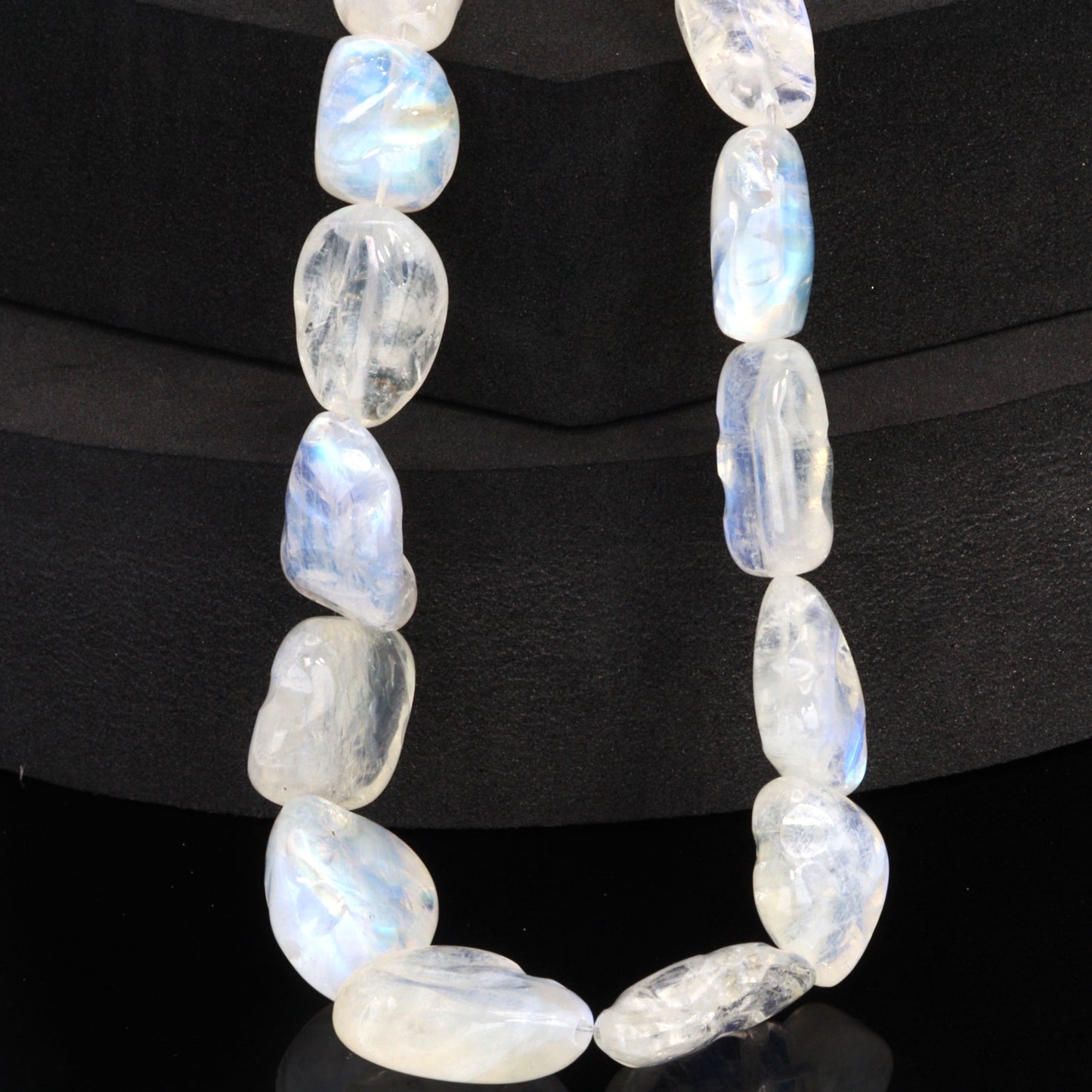 AA Blue Rainbow Moonstone 12x7mm - 20x15mm Smooth Nuggets Bead Strand