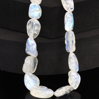 AA Blue Rainbow Moonstone 12x7mm - 20x15mm Smooth Nuggets Bead Strand