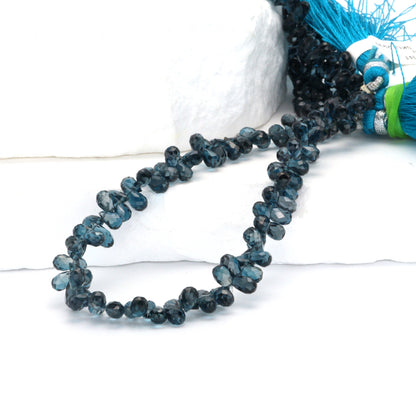 AA London Blue Topaz 4x6mm Faceted Teardrop Briolettes Bead Strand
