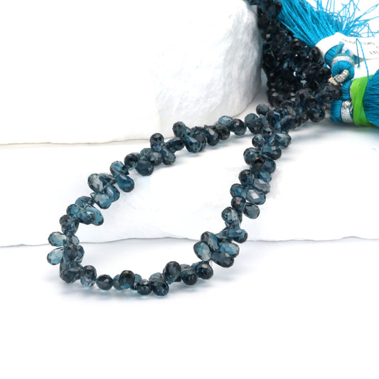 AA London Blue Topaz 4x6mm Faceted Teardrop Briolettes Bead Strand