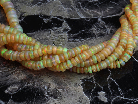 Yellow Ethiopian Opal 3mm - 5mm Smooth Rondelles Bead Strand