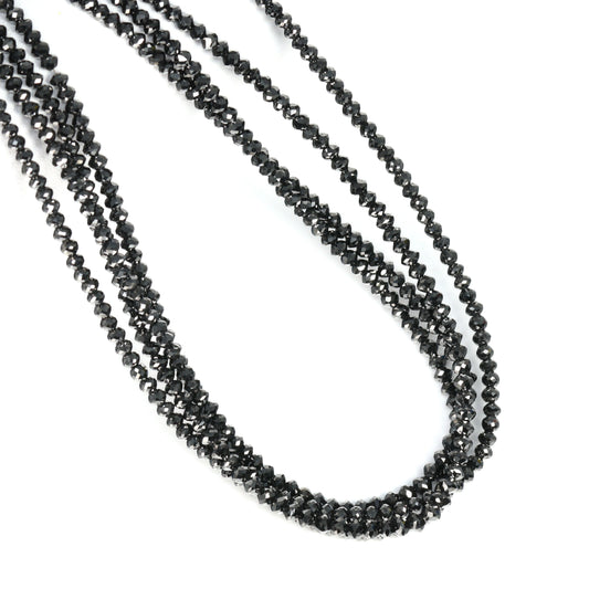 Black Diamond 3mm Hand Faceted Rondelles Bead Strand