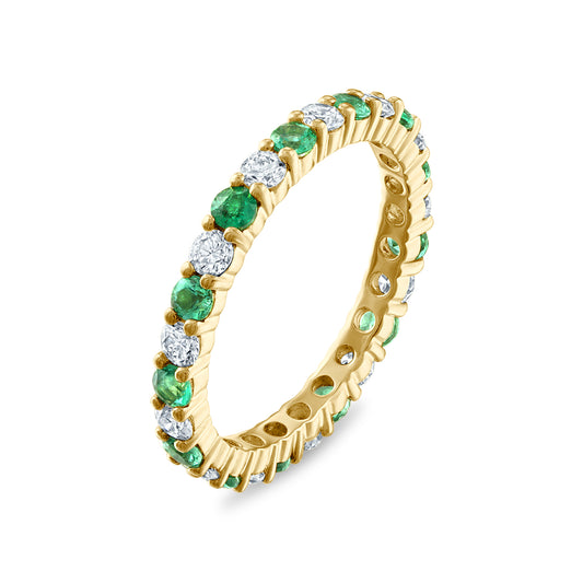 Shared Prong Emerald and White Diamond Eternity Band
