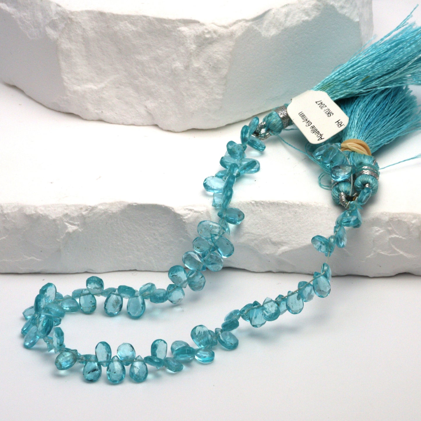 Sea Blue Apatite 6x4mm Faceted Pear Shaped Briolettes Bead Strand