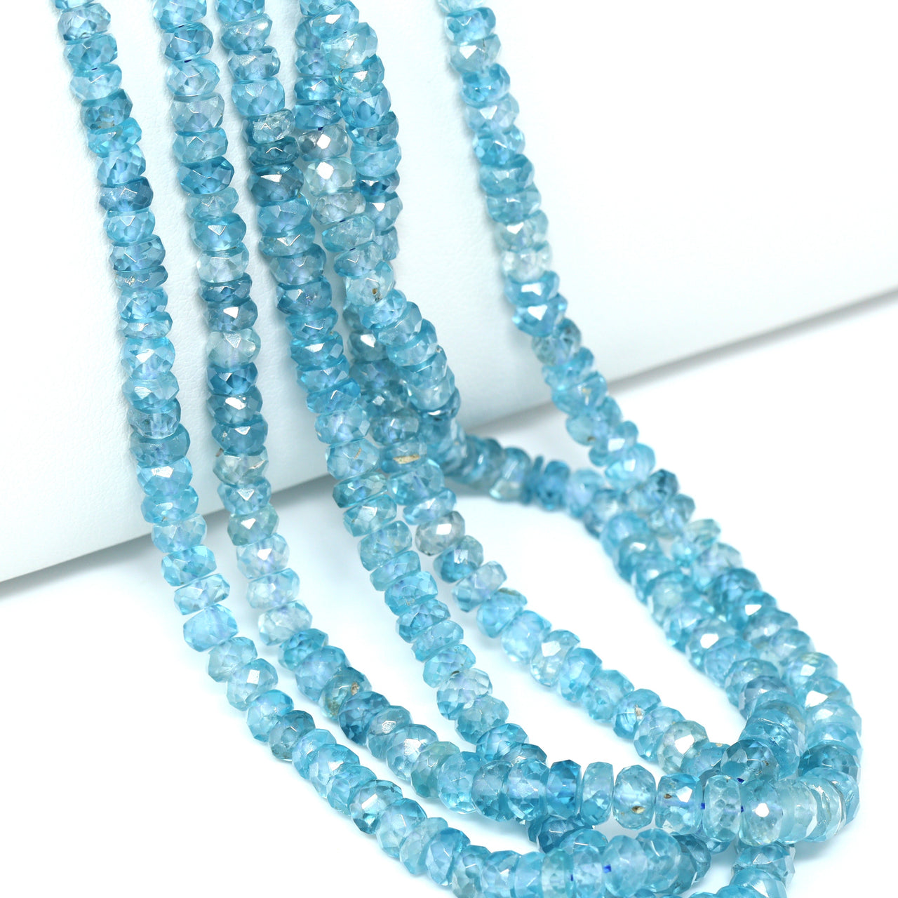 Blue Zircon 3mm – 5mm Hand Faceted Rondelles Bead Strand