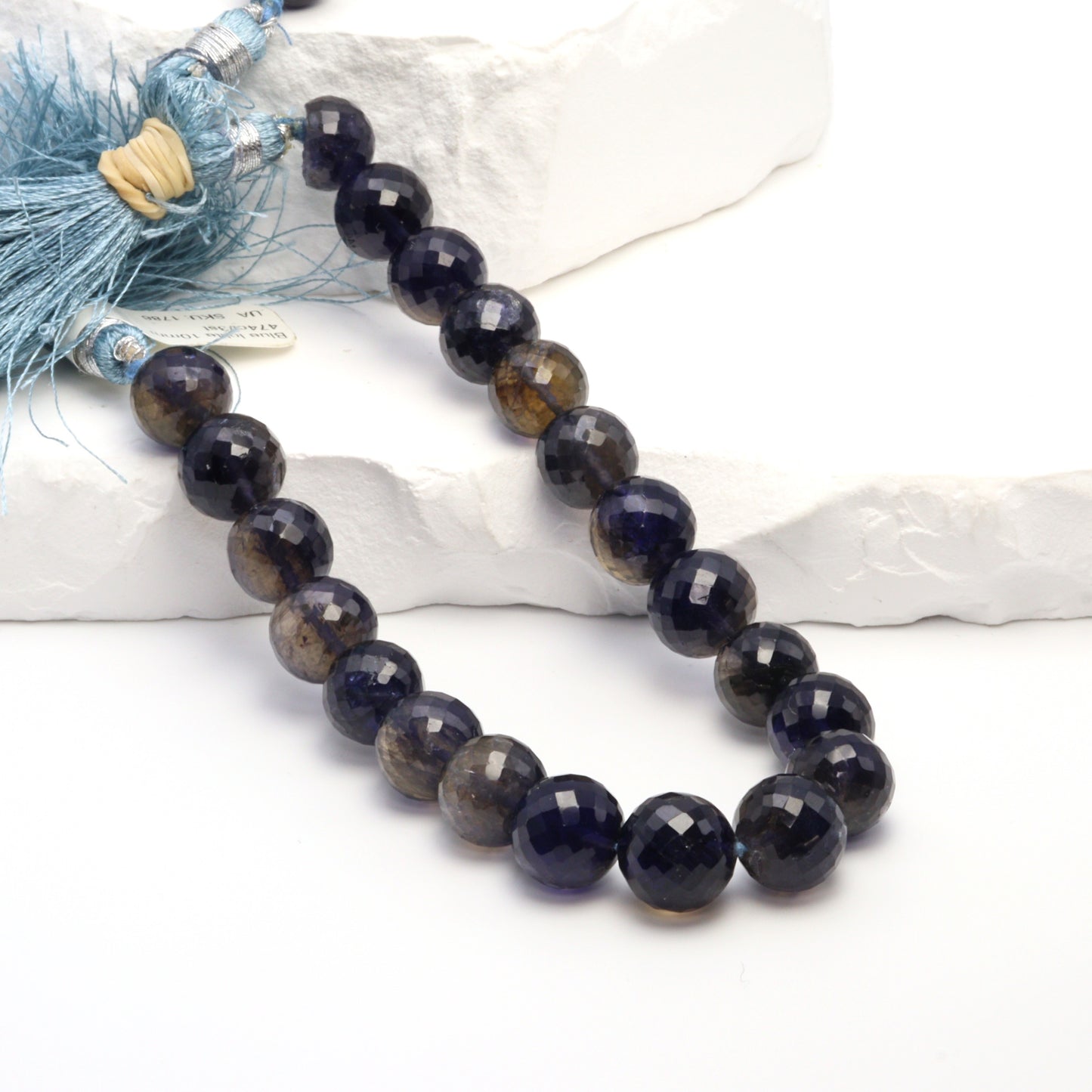 Blue Iolite 10mm Faceted Rounds Bead Strand