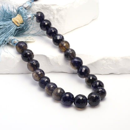 Blue Iolite 10mm Faceted Rounds Bead Strand