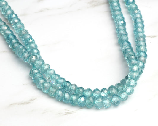 Blue Zircon 3mm Faceted Rondelles