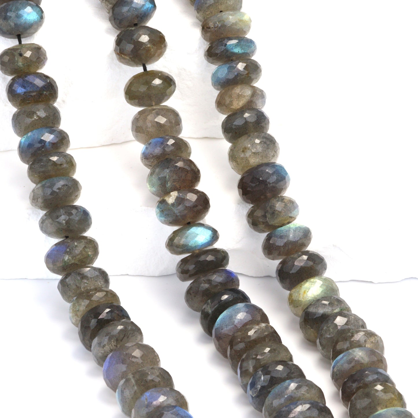 Blue Labradorite 12mm Faceted Rondelles Bead Strand