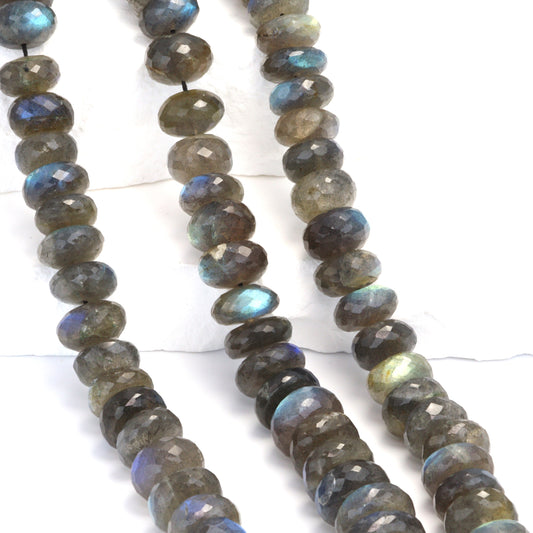 Blue Labradorite 12mm Faceted Rondelles Bead Strand