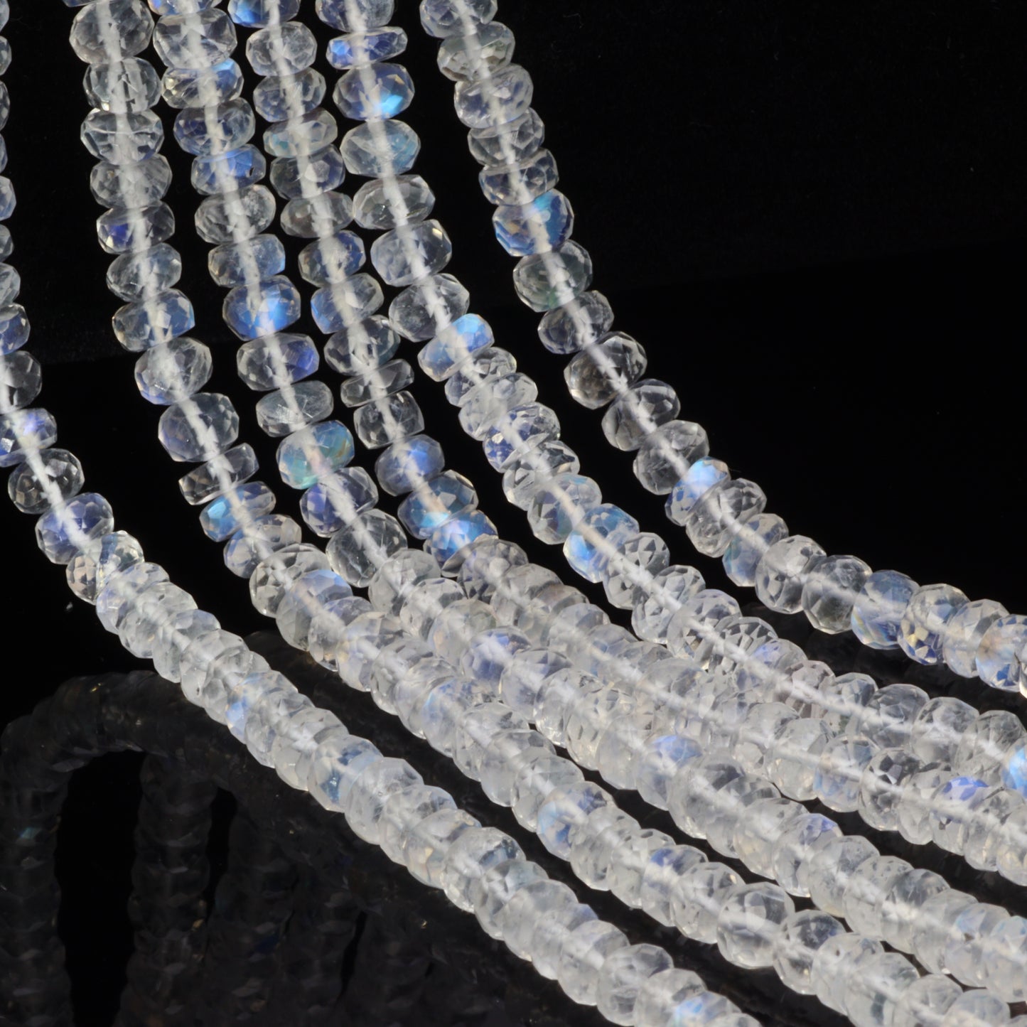 AAA Blue Rainbow Moonstone 5mm Faceted Rondelles Bead Strand