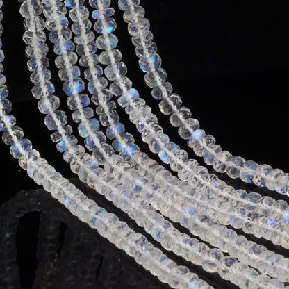 AAA Blue Rainbow Moonstone 5mm Faceted Rondelles Bead Strand