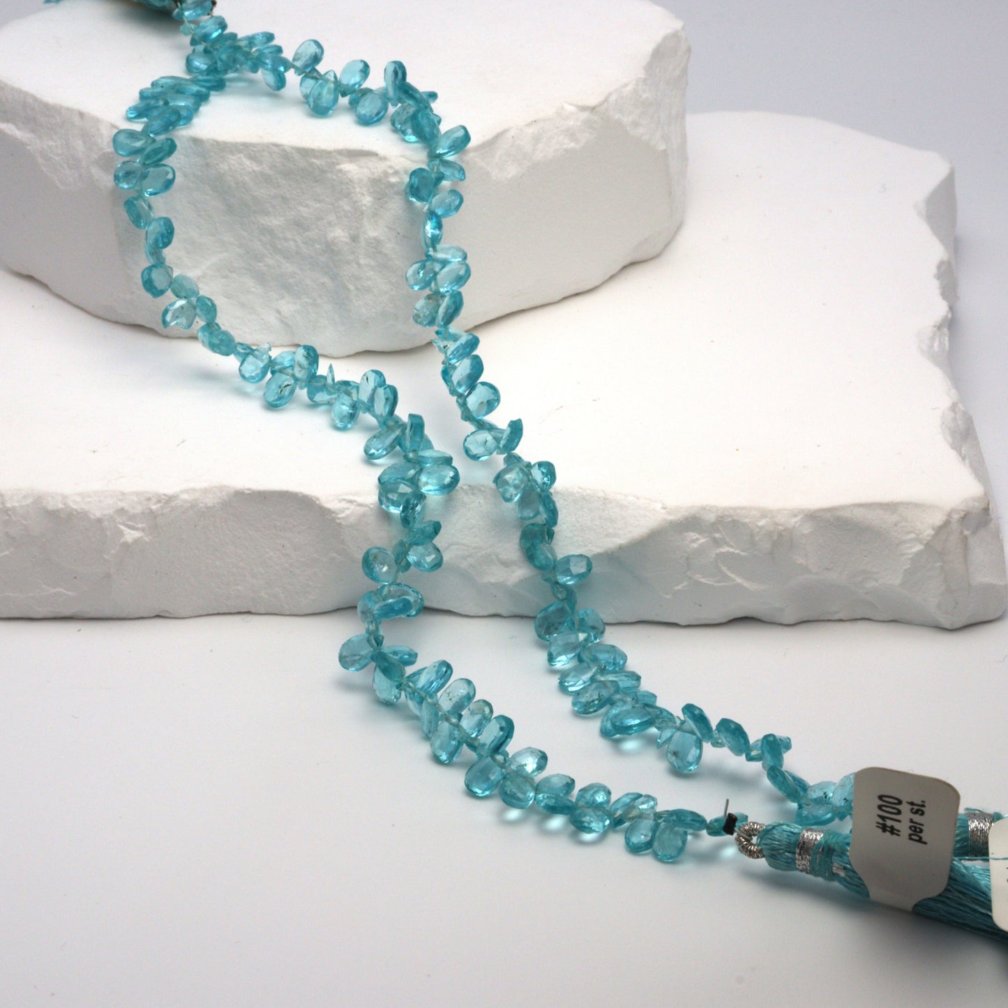 Sea Blue Apatite 6x4mm Faceted Pear Shaped Briolettes Bead Strand