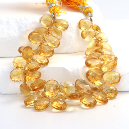 Yellow Citrine 11x9mm Faceted Pear Shaped Briolettes