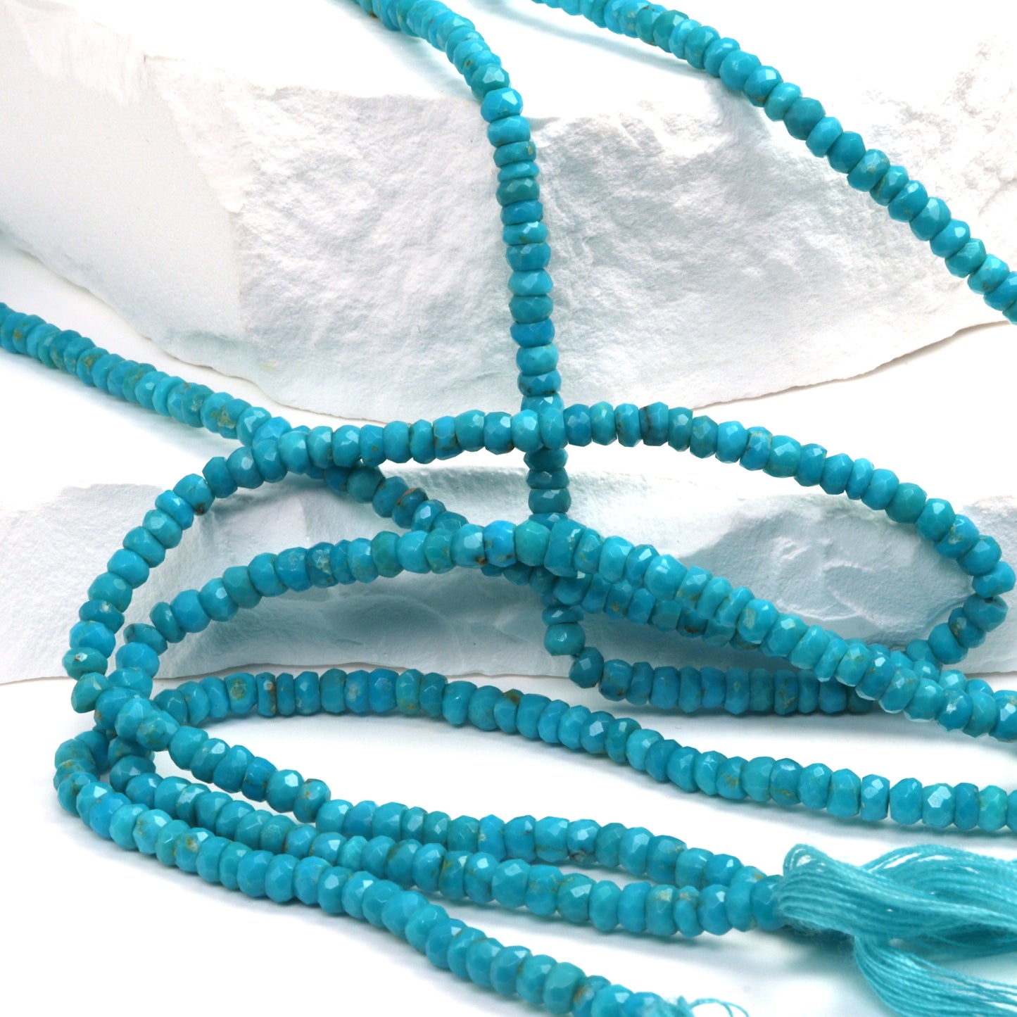 Natural Blue-Green Turquoise 3.5mm Hand Faceted Rondelles Bead Strand