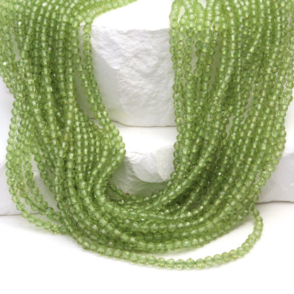 Green Peridot 2.5mm Faceted Rounds Bead Strand