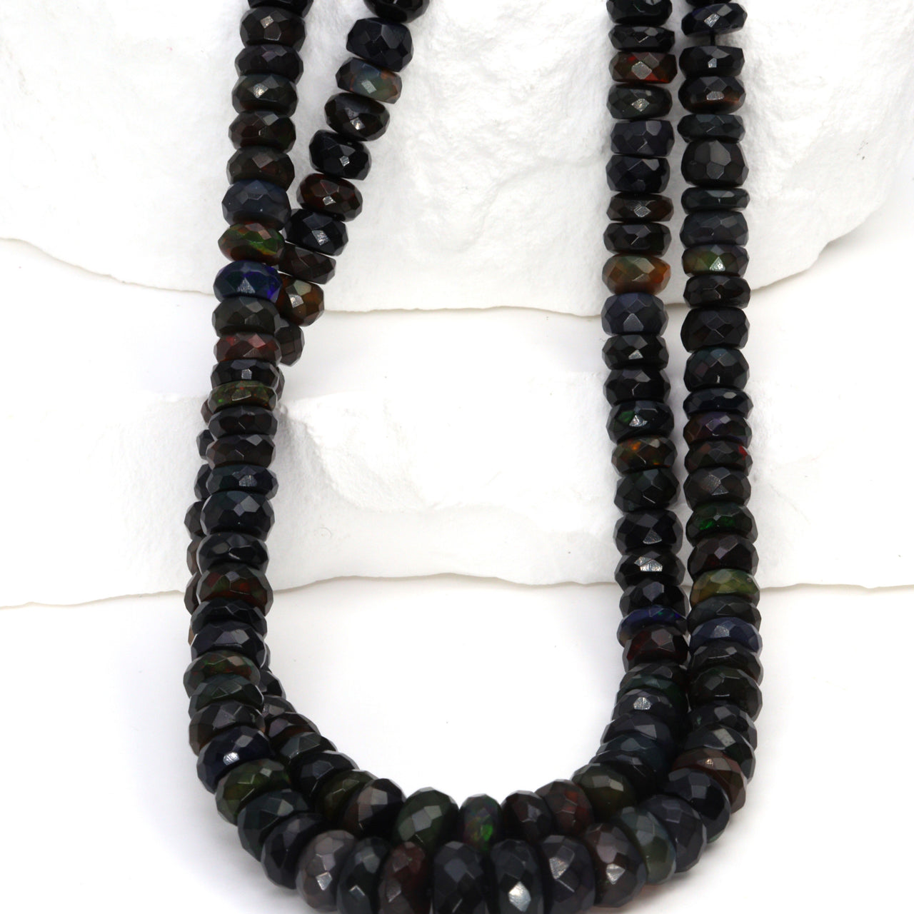 Black Ethiopian Opal 4mm - 5.5mm Hand Faceted Rondelles Bead Strand