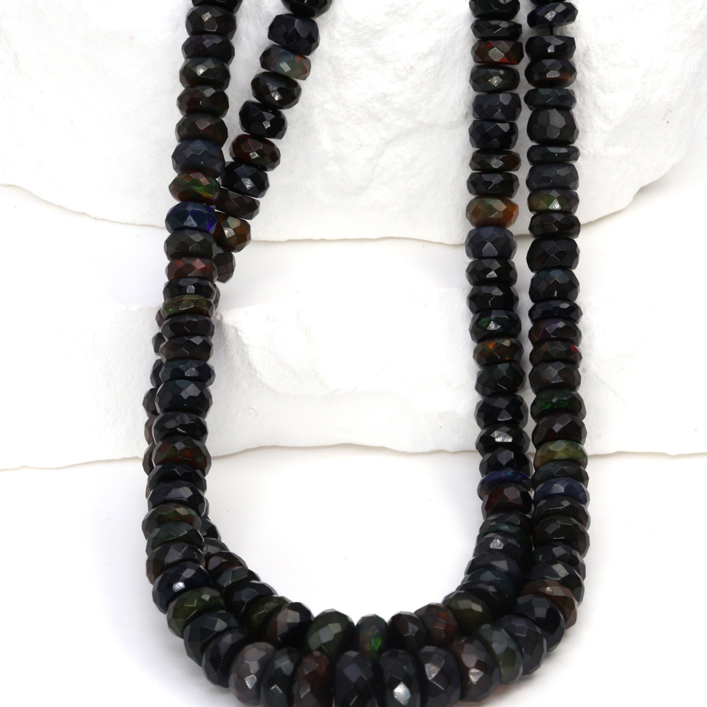 Black Ethiopian Opal 4mm - 5.5mm Hand Faceted Rondelles Bead Strand