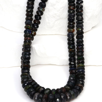 Black Ethiopian Opal 4mm - 5.5mm Hand Faceted Rondelles Bead Strand