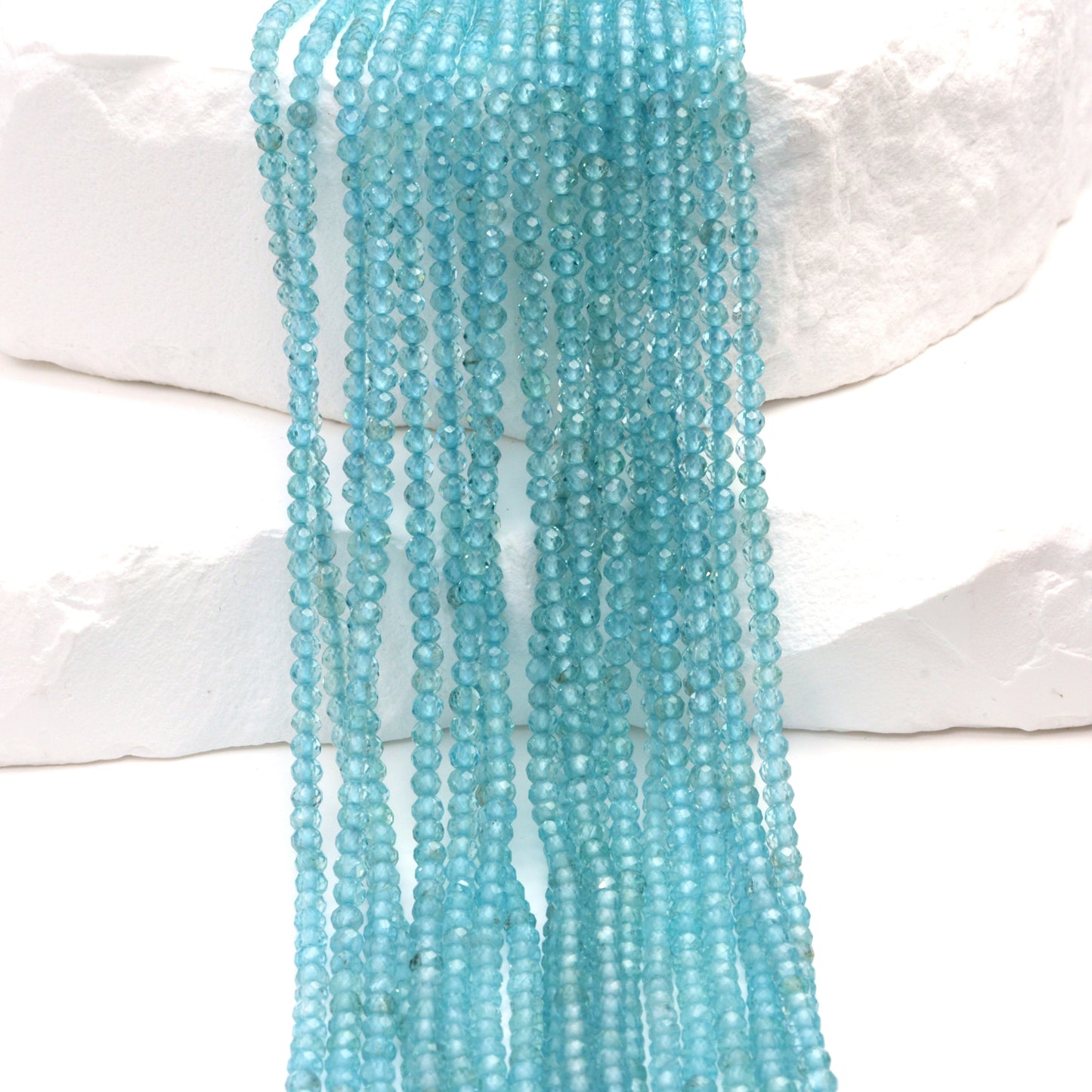 Sea Blue Apatite 2mm Faceted Rounds Bead Strand