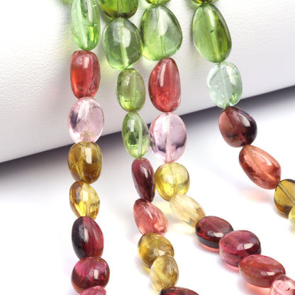 Watermelon Tourmaline 8x5mm - 9x6mm Smooth Ovals Bead Strand