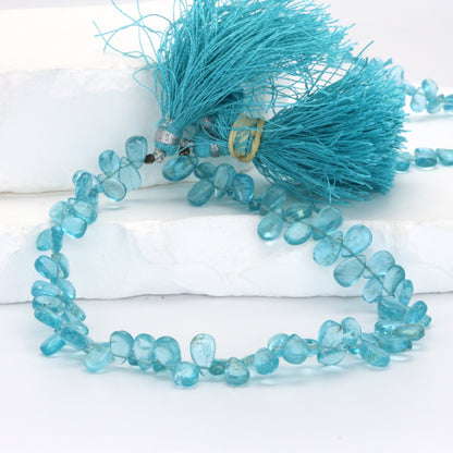 Sea Blue Apatite 7x4mm Smooth Pear Shaped Briolettes