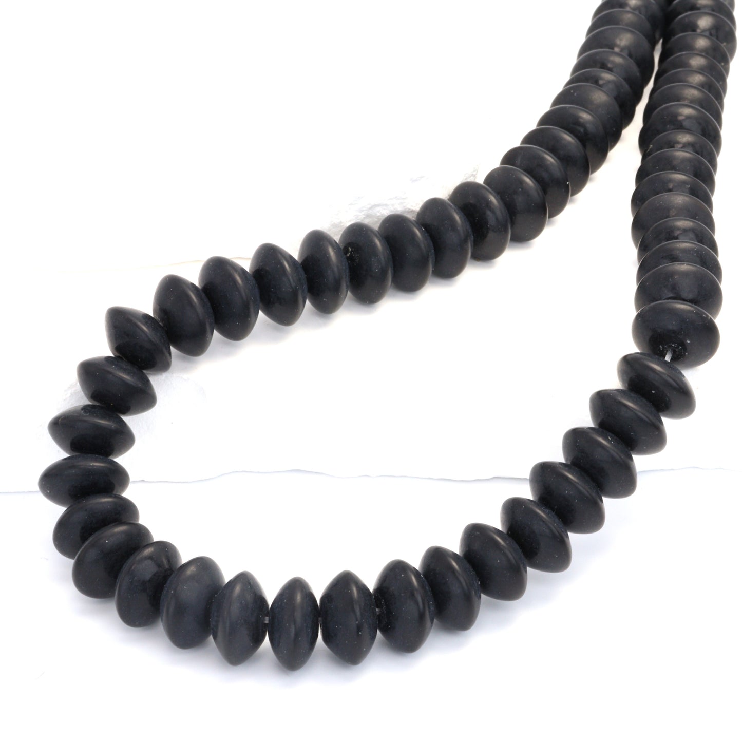 Matte Black Onyx 12mm German Cut Smooth Rondelles