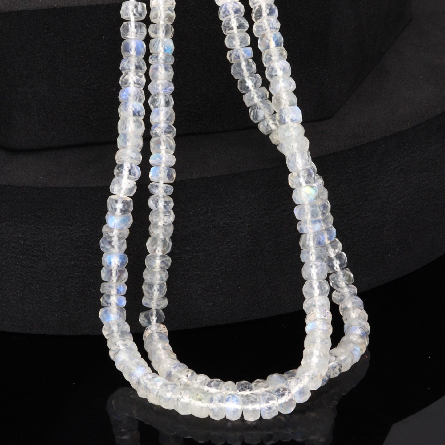 AA Blue Rainbow Moonstone 4.5mm Faceted Rondelles