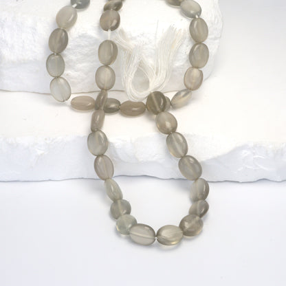 Gray Moonstone 9x7mm - 10x8mm Smooth Ovals Bead Strand