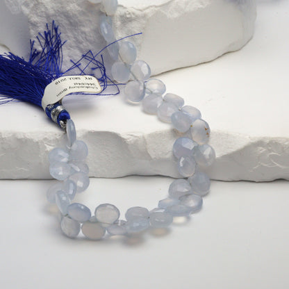 Natural Blue Chalcedony 8mm Faceted Heart Shaped Briolettes Bead Strand