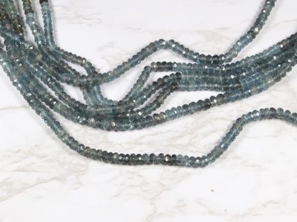 Dark Blue Moss Aquamarine 4mm Faceted Rondelles