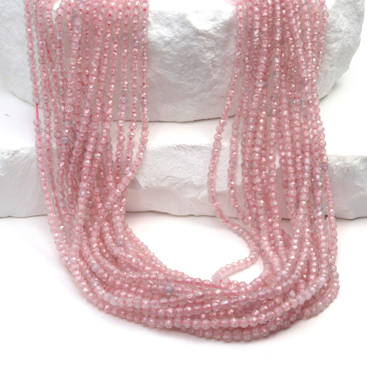 Pink Zircon 2mm Faceted Rounds Bead Strand