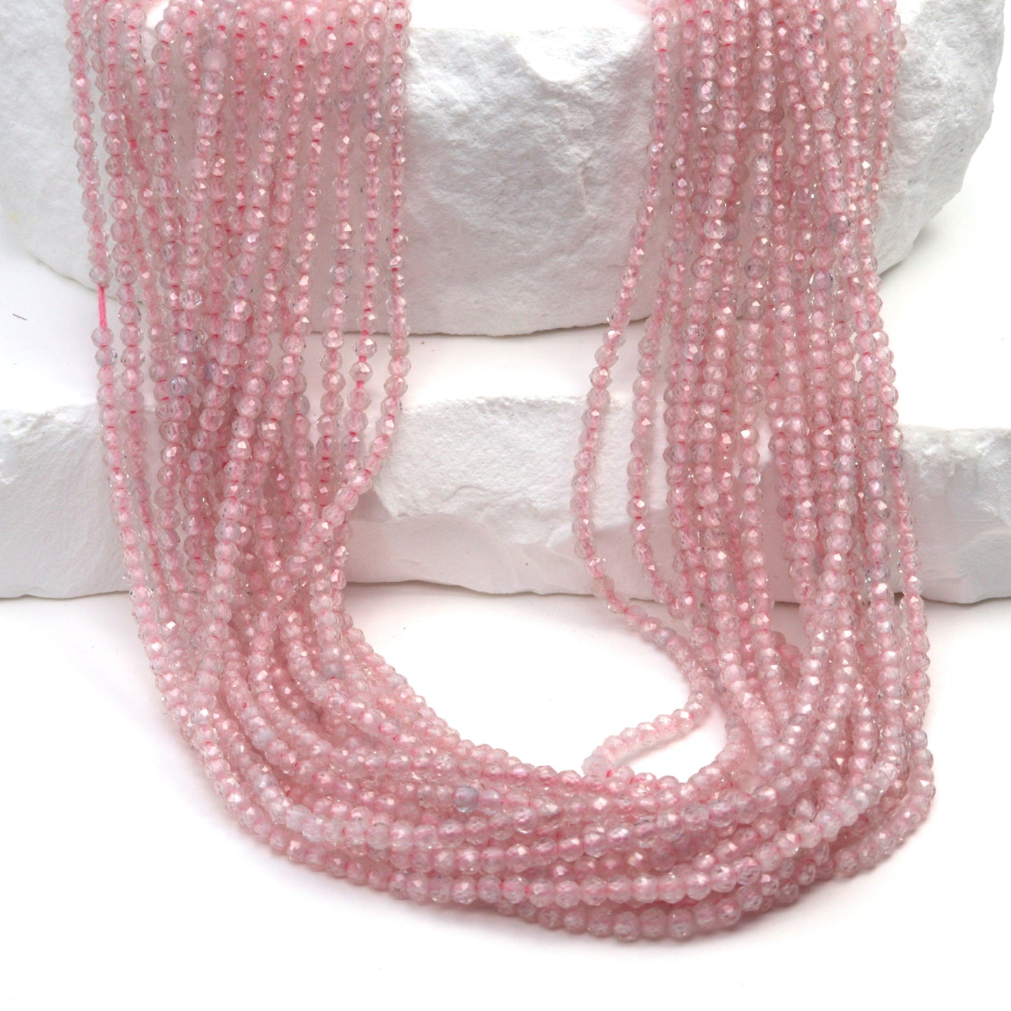 Pink Zircon 2mm Faceted Rounds Bead Strand
