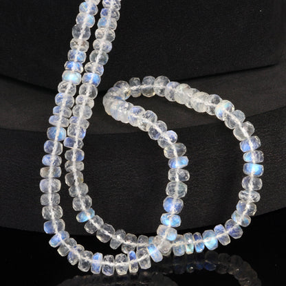 AA Blue Rainbow Moonstone 5mm Faceted Rondelles Bead Strand