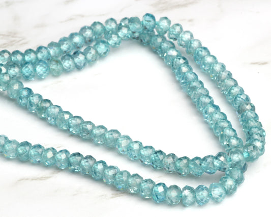 Blue Zircon 3mm Faceted Rondelles