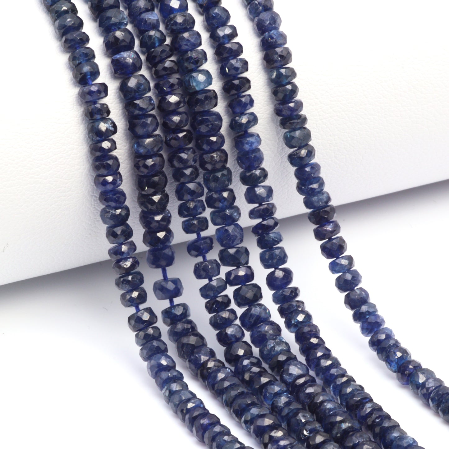 Deep Navy Blue Sapphire 3.5mm - 4.0mm Hand Faceted Rondelles Bead Strand