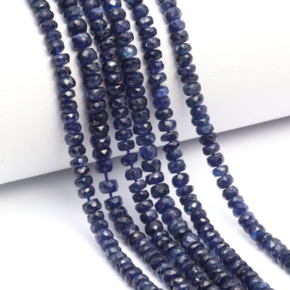 Deep Navy Blue Sapphire 3.5mm - 4.0mm Hand Faceted Rondelles Bead Strand