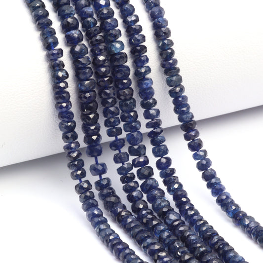 Deep Navy Blue Sapphire 3.5mm - 4.0mm Hand Faceted Rondelles Bead Strand