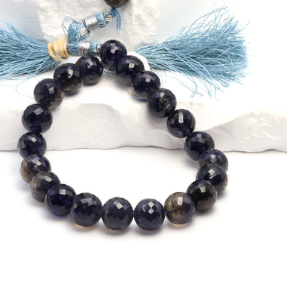 Blue Iolite 10mm Faceted Rounds Bead Strand
